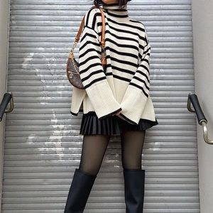 Toteme style oversized striped knit sweater